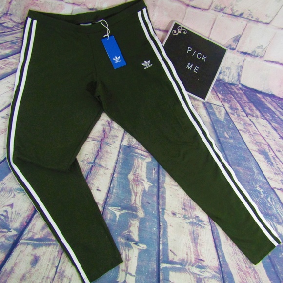 adidas Pants - Adidas 3 Stripe Olive Green NWT Cropped Pants L
